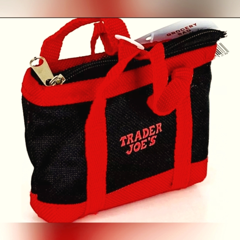 Trader Joes Black Micro Tote W Grocery Bag 2 In 1 Mini Ltd Ed BLK RED Free Gift
